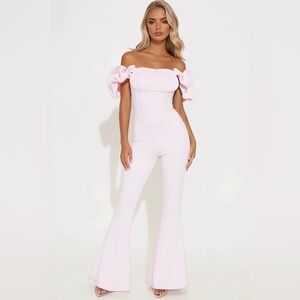 Fashion Nova Light Pink Off-Shoulder Jumpsuit Brand New